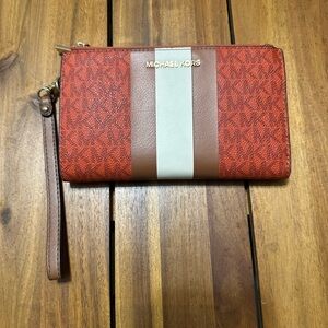 Michael Kors Red and Brown Wallet with Wrist Strap